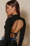 MissPap Ribbed High Neck Open Back Crop Top thumbnail 2