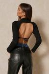 MissPap Ribbed High Neck Open Back Crop Top thumbnail 3