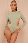 MissPap Ribbed Cut Out High Neck Thong Bodysuit thumbnail 3