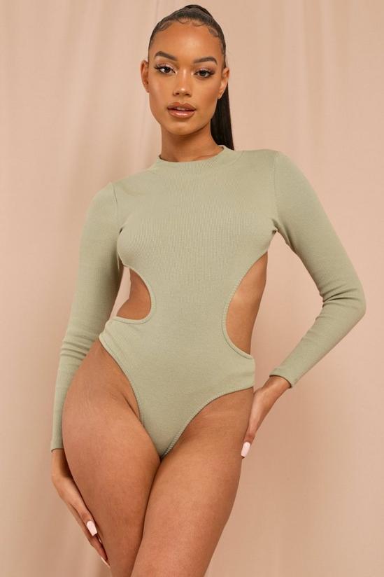 MissPap Ribbed Cut Out High Neck Thong Bodysuit 3