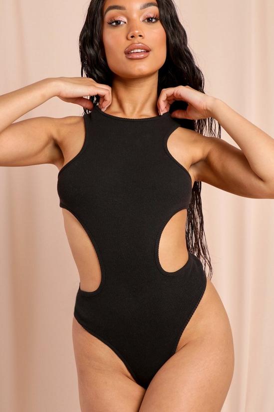 MissPap Ribbed Cut Out Open Back Thong Bodysuit 2