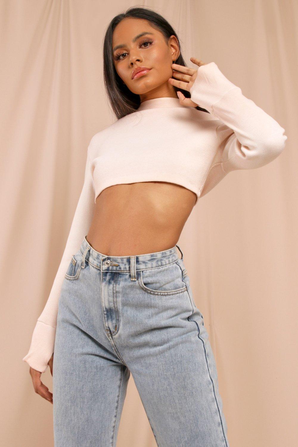 Tops Ribbed High Neck Crop Top Misspap