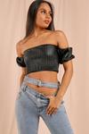 MissPap Leather look Sheared Puff Sleeve Bandeau Top thumbnail 1