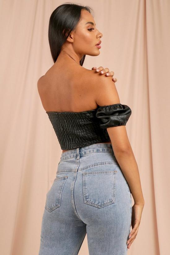 MissPap Leather look Sheared Puff Sleeve Bandeau Top 3