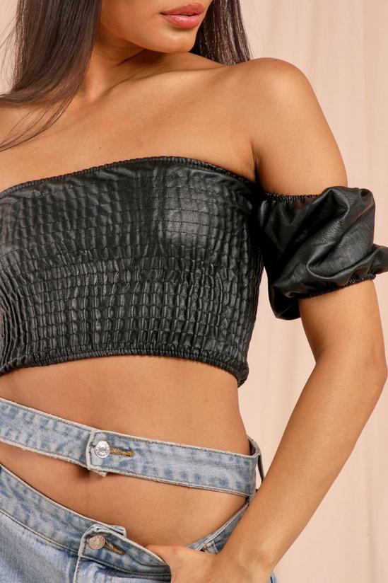 MissPap Leather look Sheared Puff Sleeve Bandeau Top 4