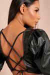 MissPap Puff Sleeve Tie Back Leather Look Top thumbnail 4
