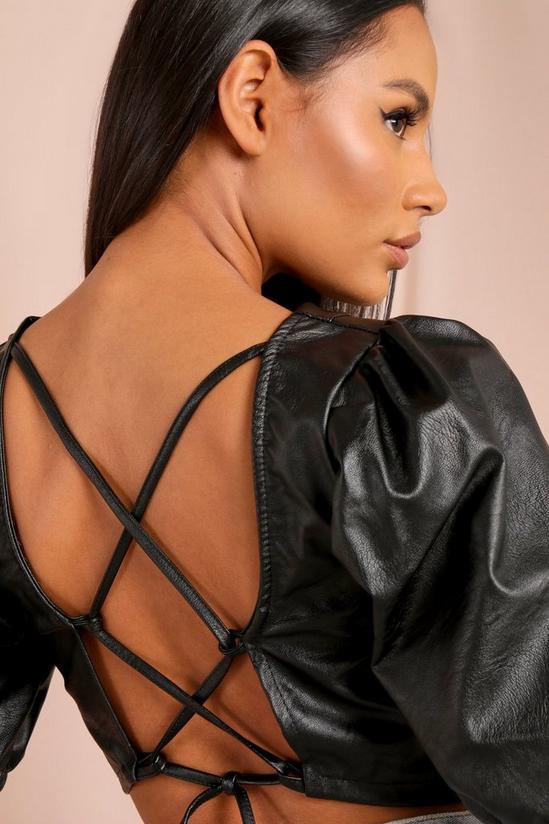 MissPap Puff Sleeve Tie Back Leather Look Top 4