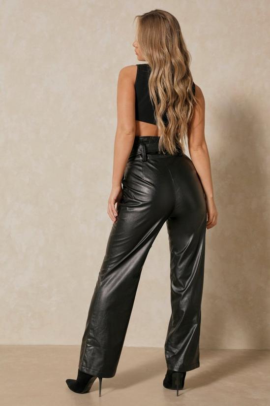 MissPap Leather Look V Dip Front Belted Trousers 4