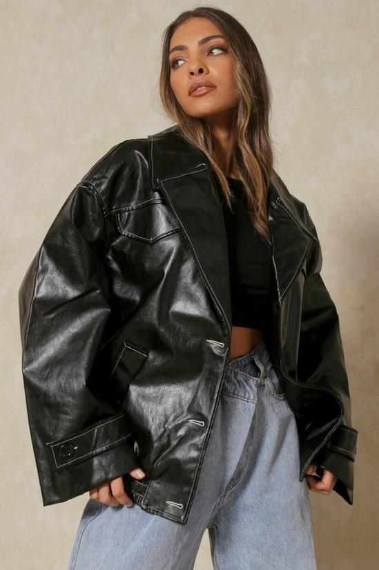 MissPap Tia Oversized Contrast Stitch Leather Look Jacket 1