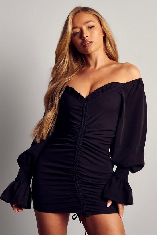 MissPap Off the Shoulder Puff Sleeve Ruched Mini Dress 1