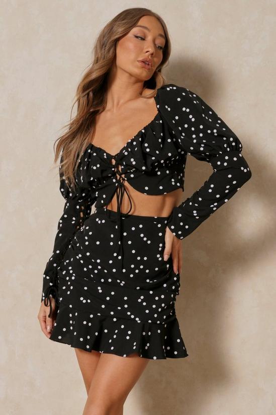 MissPap Polka Dot Lace Up Crop Top Skirt Co-Ord 1