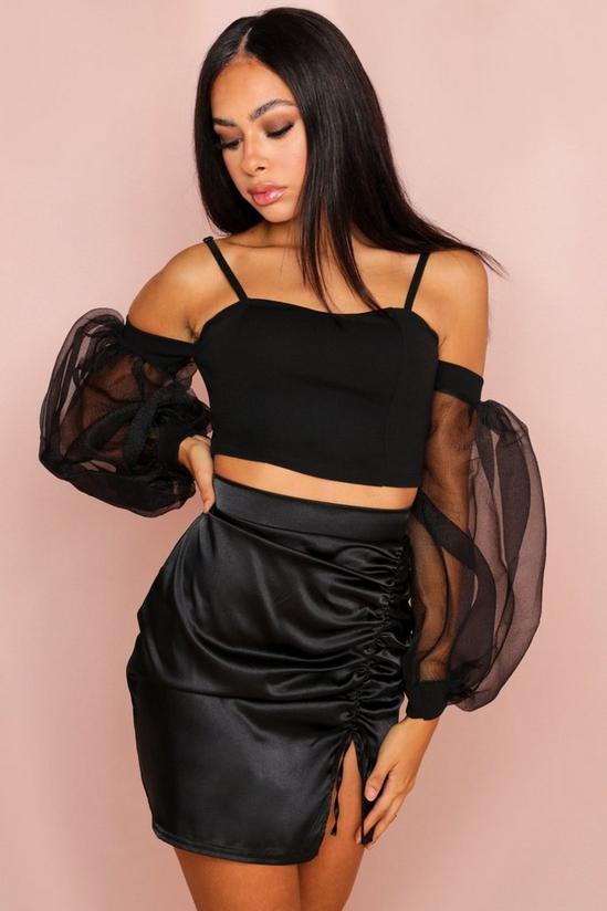 MissPap Bardot Bustier Top with Mesh Balloon Sleeves 1