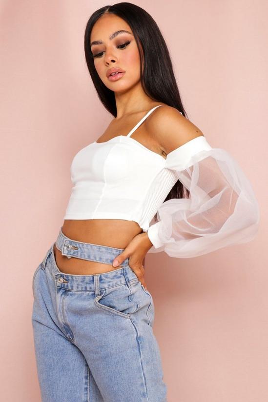 MissPap Bardot Bustier Top with Mesh Balloon Sleeves 4