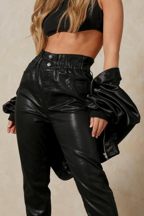 MissPap Leather Look Coated Paperbag Mom Jeans 5