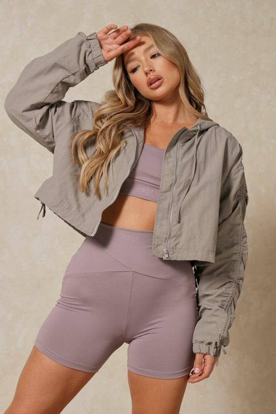 MissPap Ruched Sleeve Hooded Cropped Jacket 1