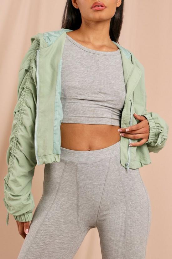 MissPap Ruched Sleeve Hooded Cropped Jacket 3