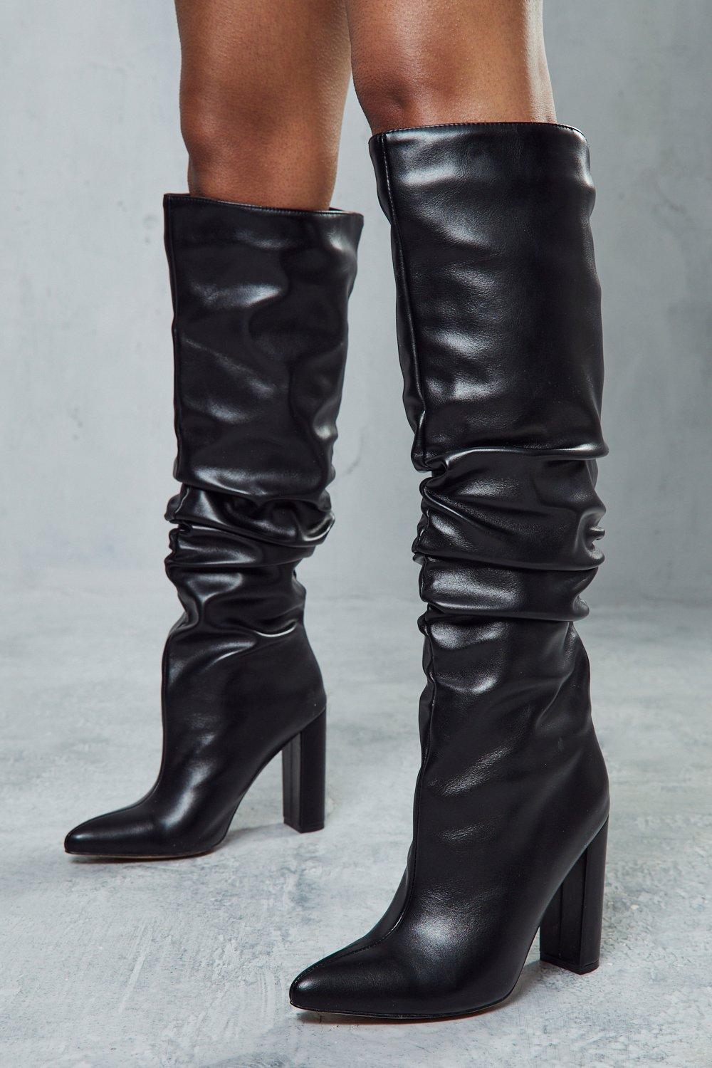 Heeled black hot sale boots leather