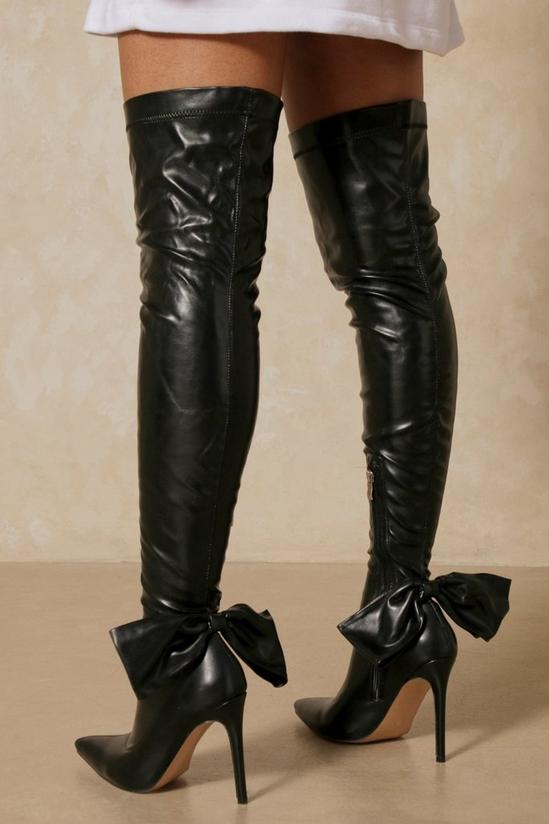 MissPap Leather Look Bow Detail Thigh High boots 1