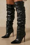 MissPap Leather Look Pointed Ruched Knee Length Heeled Boot thumbnail 1