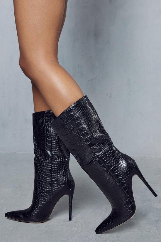 MissPap Croc Pointed Heeled Ankle Boots 1