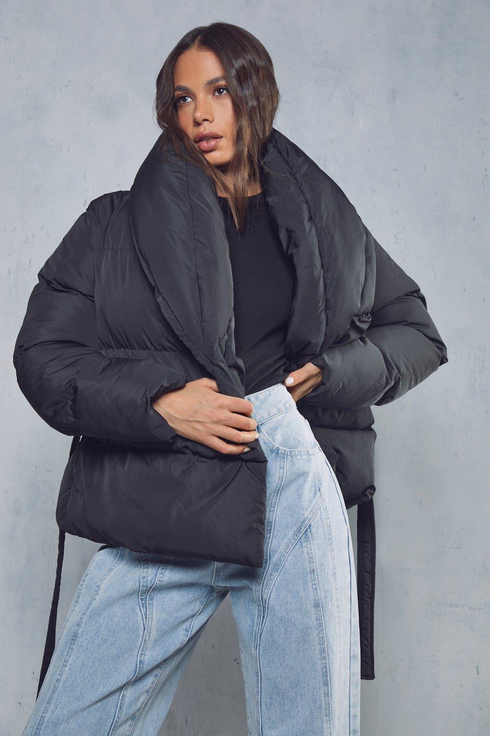 Wrap collar hot sale puffer coat