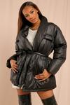 MissPap Coated Satin Wrap Detail Belted Puffer thumbnail 1