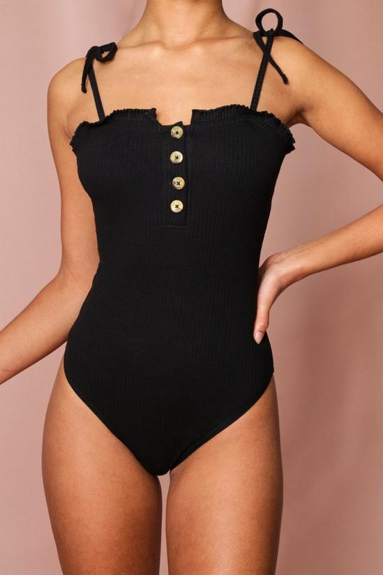 MissPap Ribbed Frill Detail Front Button Bodysuit 4