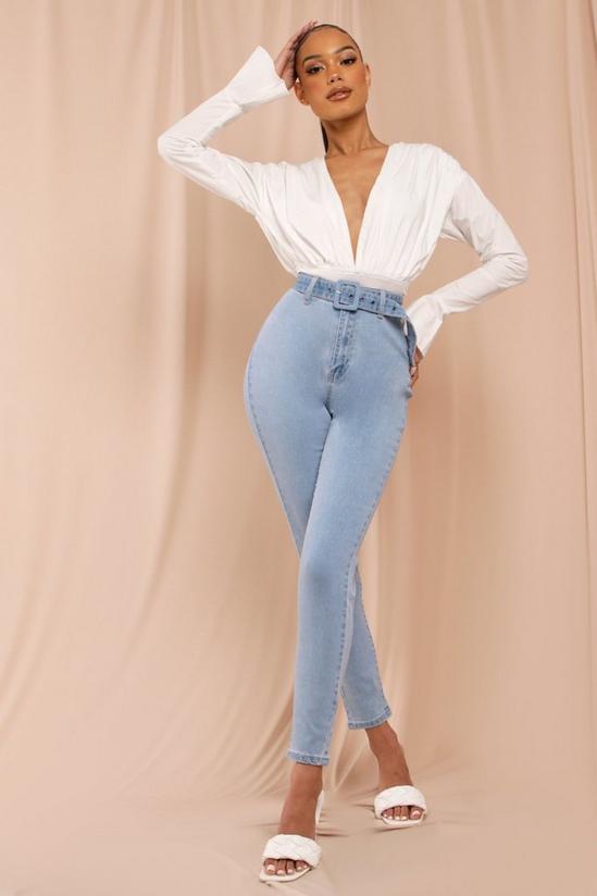 MissPap High Waisted Buckle Belted Skinny Jeans 1