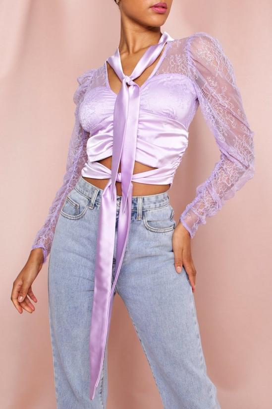 MissPap Lace Puff Shoulder Button Front Blouse 1