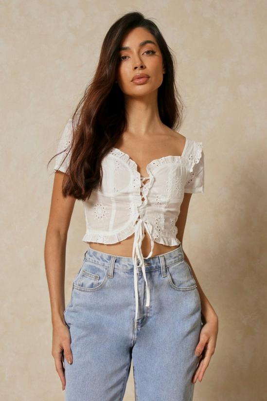 MissPap Broderie Anglaise Lace Up Puff Sleeve Top 1
