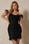 MissPap Spot Organza Ruched Bardot Dress thumbnail 4
