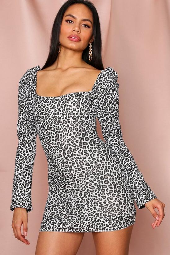 MissPap Leopard Print Puff Shoulder Square Neck Dress 1