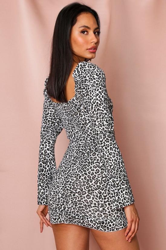 MissPap Leopard Print Puff Shoulder Square Neck Dress 2