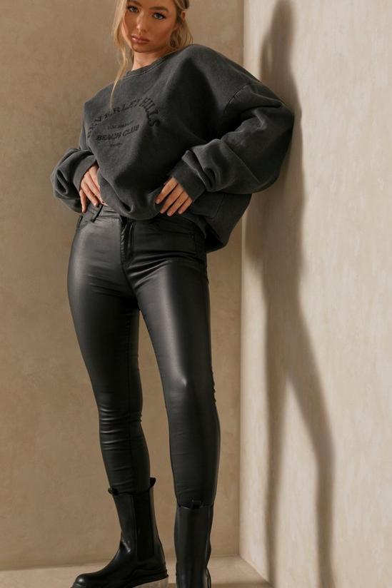 MissPap Leather Look Coated Denim Skinny Jeans 3