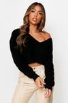 MissPap V Neck Slouchy Knitted Cropped Jumper thumbnail 1