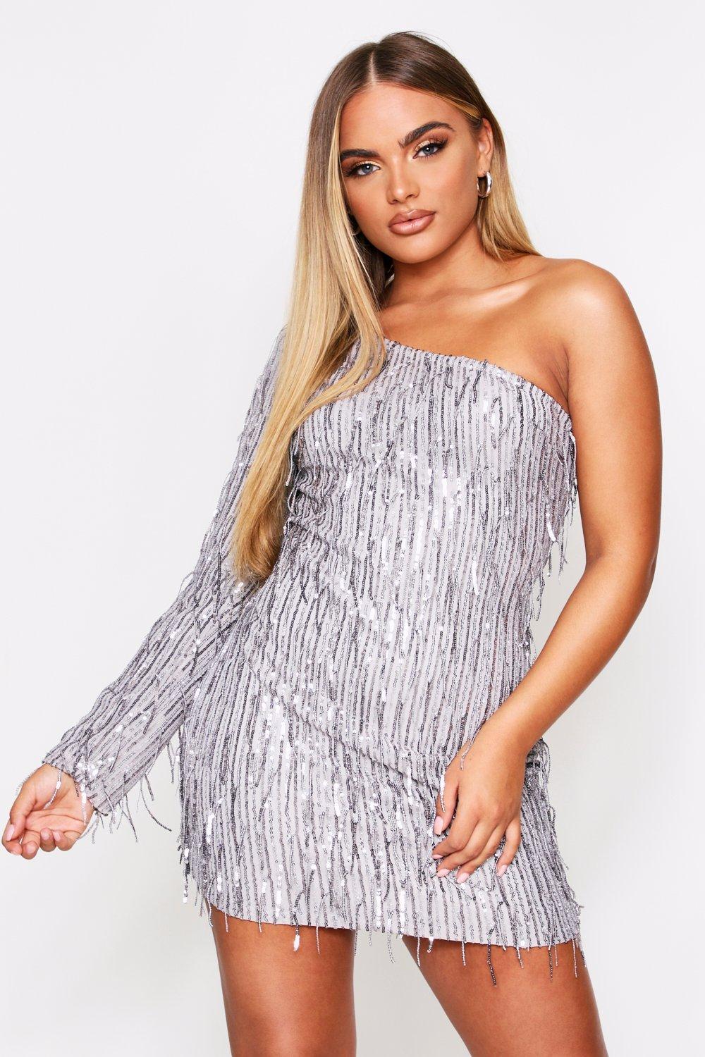 One shoulder tassel discount dress