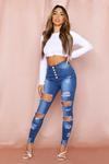 MissPap Button Front Ripped Skinny Jeans thumbnail 1