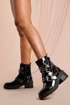 MissPap Patent Studded Buckle Chunky Hiker Boots thumbnail 1