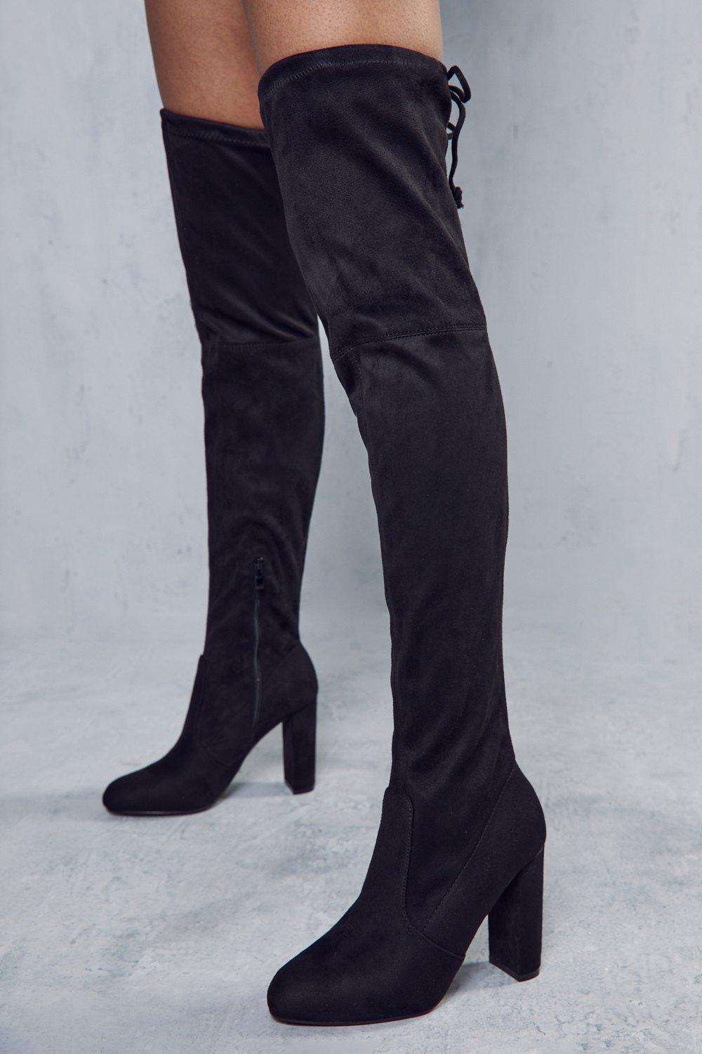 Block heel thigh clearance boot