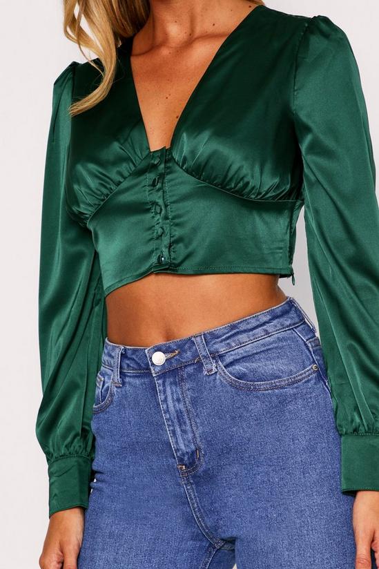 MissPap Button Front Puff Sleeve Satin Top 4
