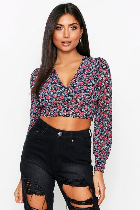 MissPap Floral Button Front Puff Sleeve Top 1